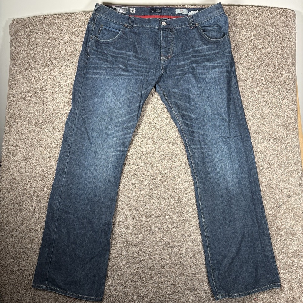 Armani Jeans J08 Regular Fit Stretch Denim 42x35 Dark Blue Straight Mens Boot